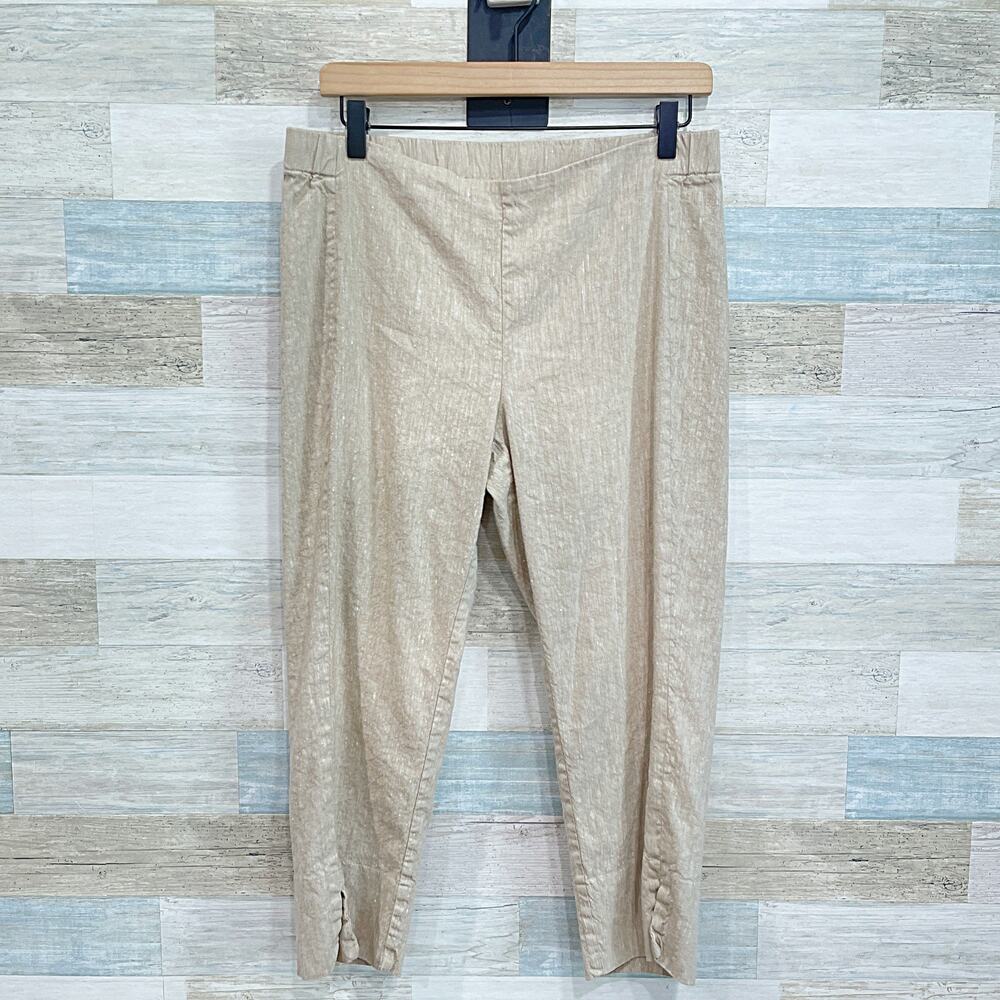 J Jill Linen Stretch Chambray Tapered Ankle Pants Beige Womens MP Medium Petite